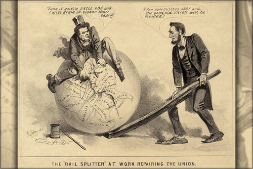 Poster, Many Sizes Available; Andrew Johnson And Abraham Lincoln, 1865, Entitled The Rail Splitter At Work Repairing The Union