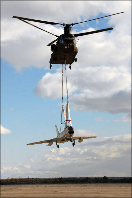 Poster, Many Sizes Available; Ch-47 Chinook Helicopter Airlifts Korean War-Era F-86L Sabre