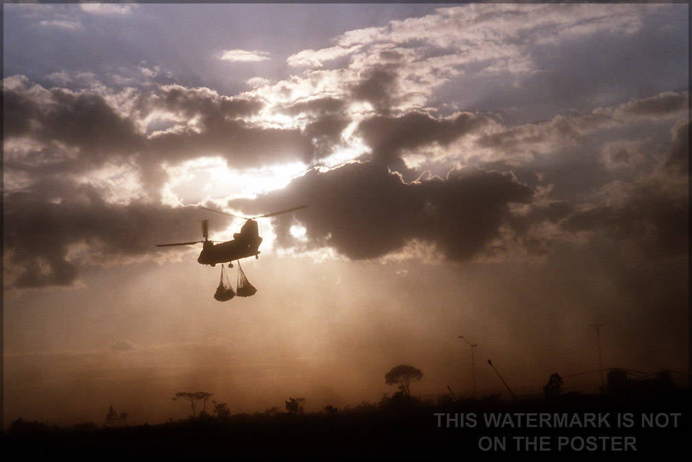 Poster, Many Sizes Available; Ch-47 Chinook Helicopter At Sunrise