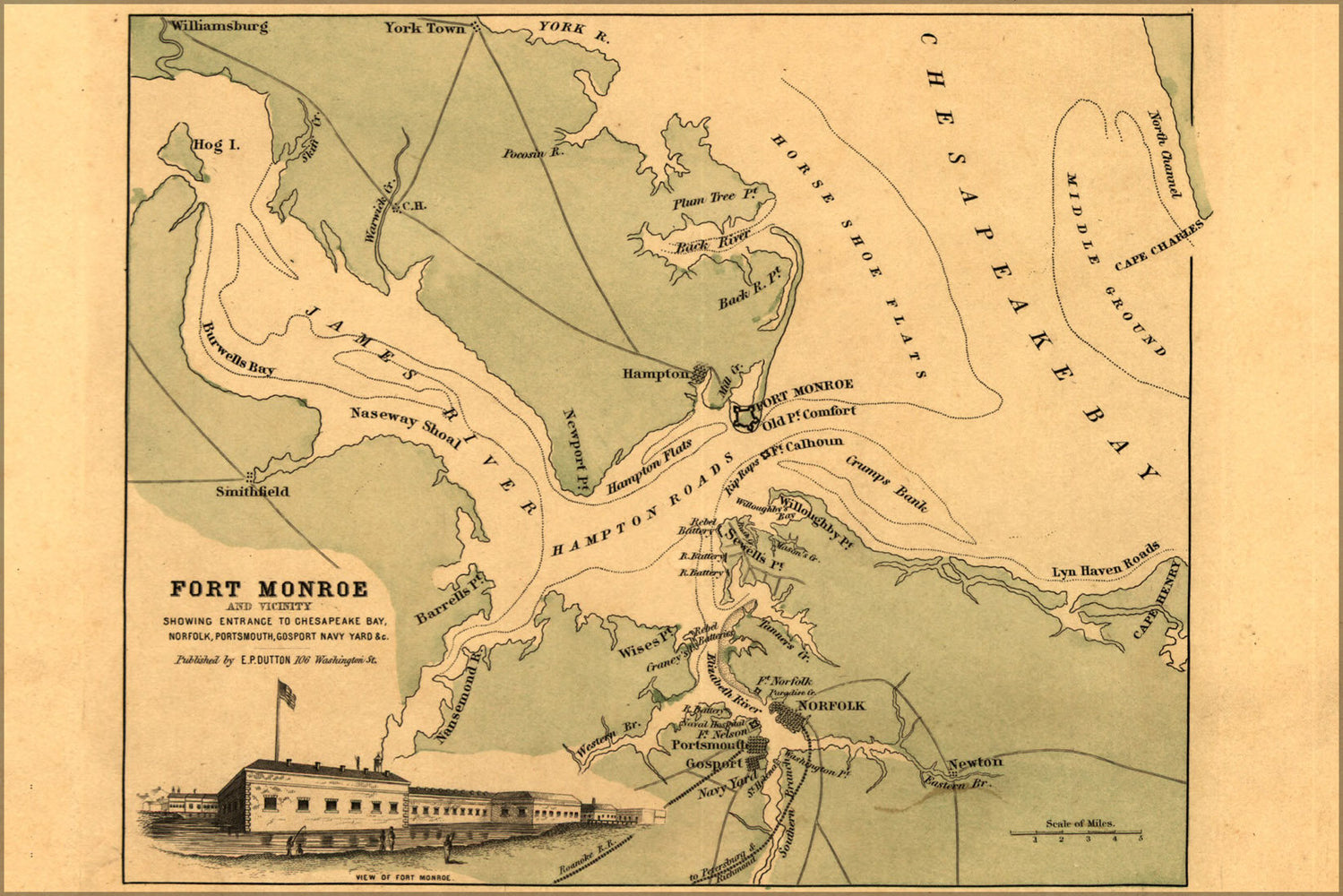 Poster, Many Sizes Available; Map Fort Monroe Chesapeake Bay Norfolk 1860