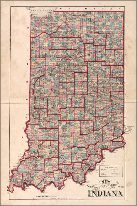 Poster, Many Sizes Available; Township Map Of Indiana 1876