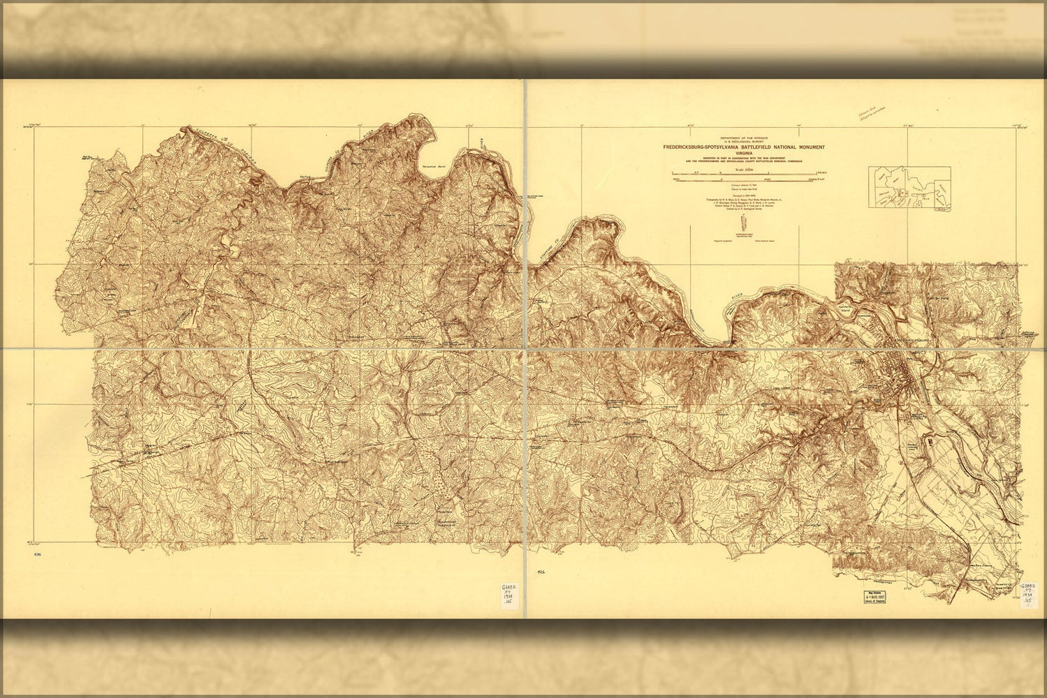 Poster, Many Sizes Available; Map Fredericksburg Spotsylvania Battle Field 1935