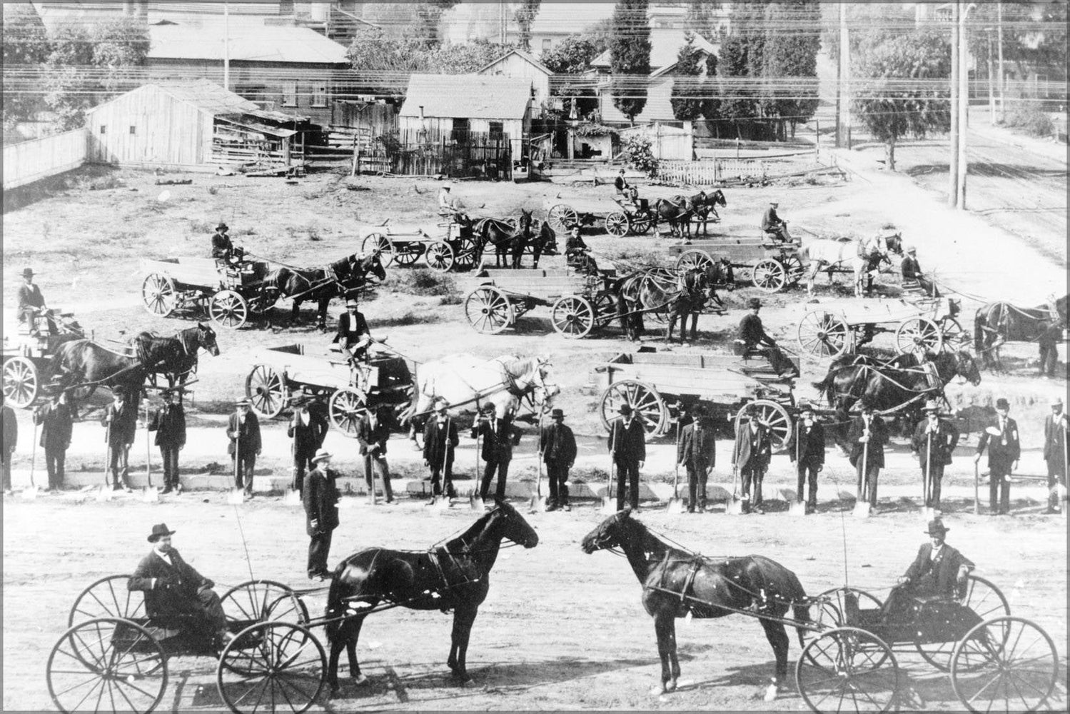 Poster, Many Sizes Available; Horse-Drawn Wagons And Men With Shovels, Los Angeles, Ca. Early 1900S (Exbt-Las-61) #031715