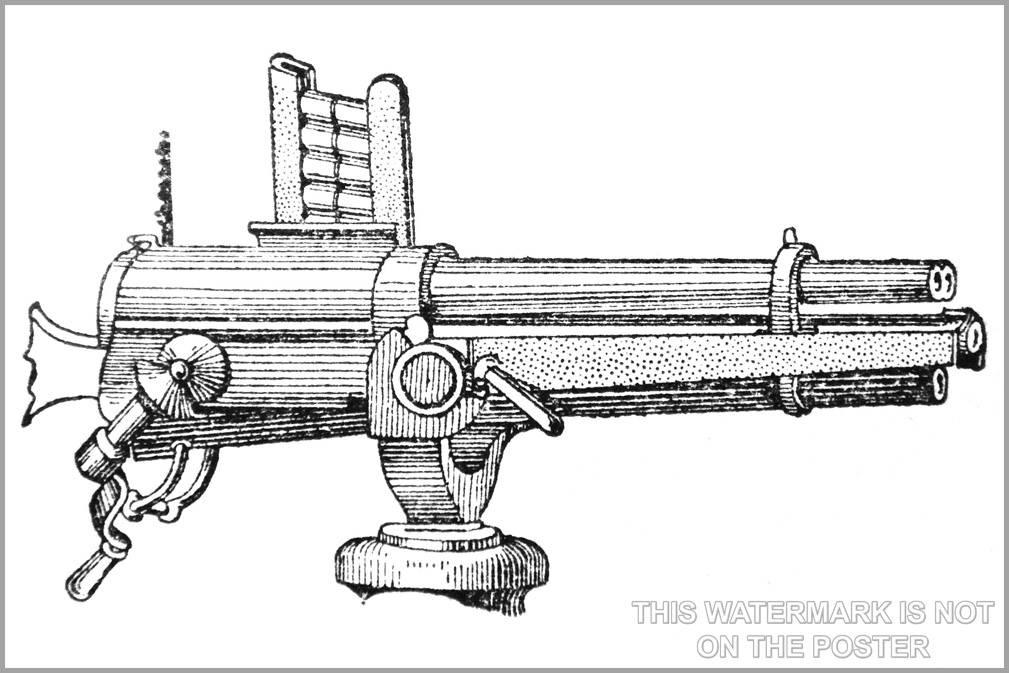 Poster, Many Sizes Available; Hotchkiss Rapid Fire 37 Mm Multi-Barrel Gun Canon-Revolver, Manufactured From 1879