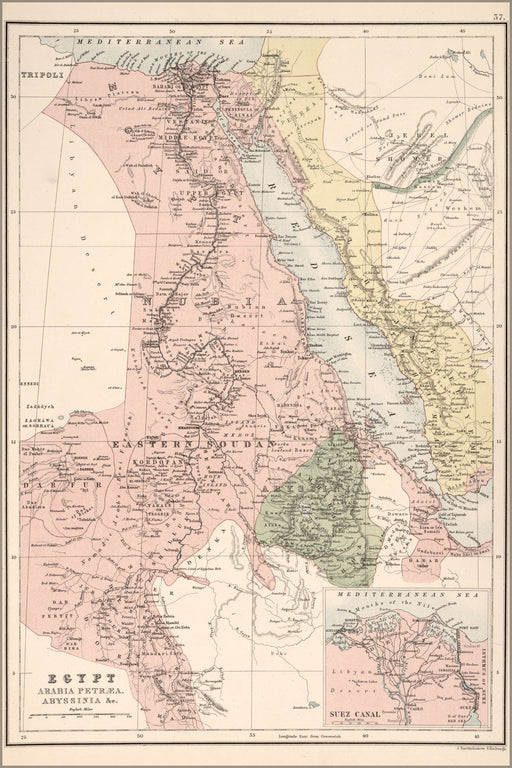 Poster, Many Sizes Available; Map Of Egypt, Arabia Petraea, Abyssini 1885