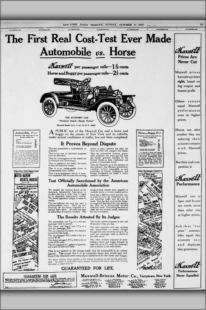 Poster, Many Sizes Available; Maxwell-Briscoe Motor Co. Advertisement Horse Vs. Automobile C1910