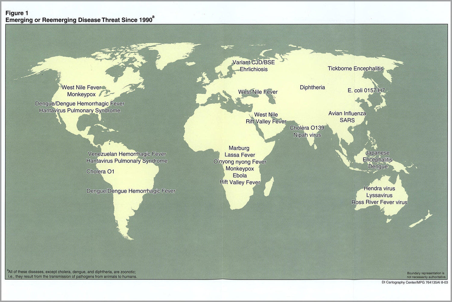 Poster, Many Sizes Available; Map Of Emerging Disease Since 1990 Sars West Nile