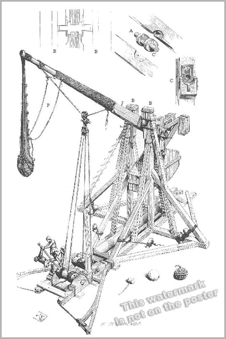 Poster, Many Sizes Available; Medieval Trebuchet Counterweight Trebuchet 19Th Century French Three-Quarter Drawing Of A Medieval Counterweig