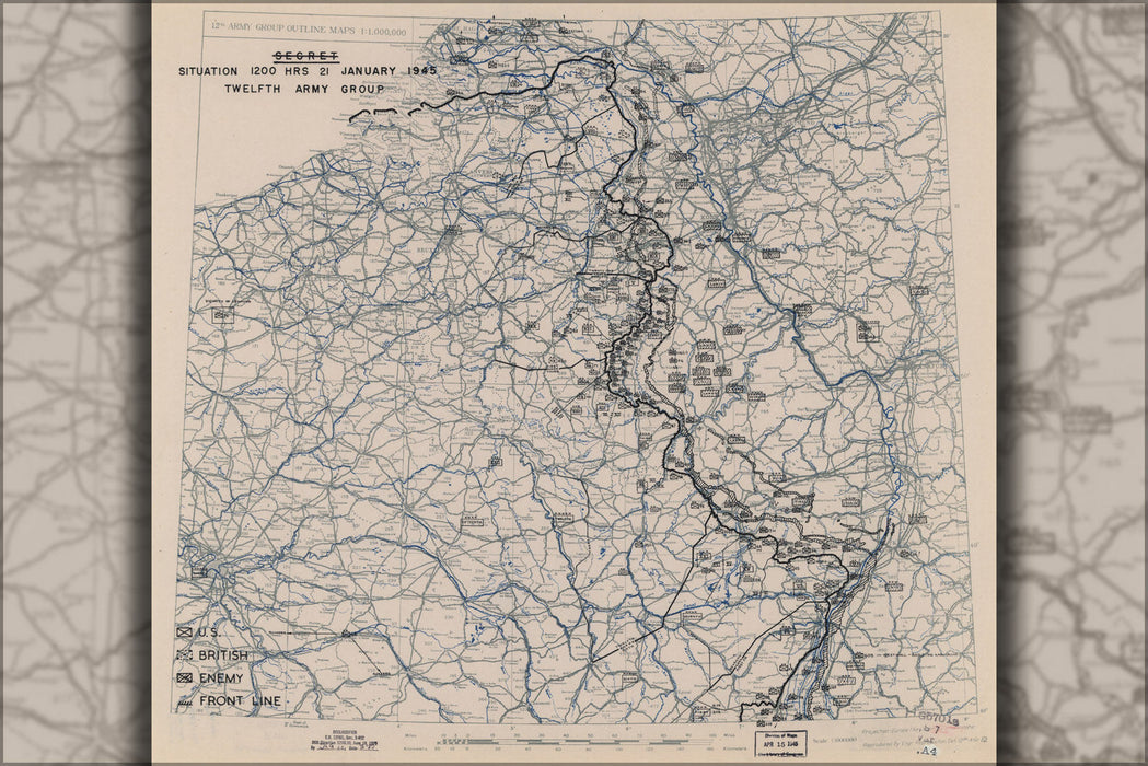 Poster, Many Sizes Available; Map Jan 21, 1945 Battle Of The Bulge