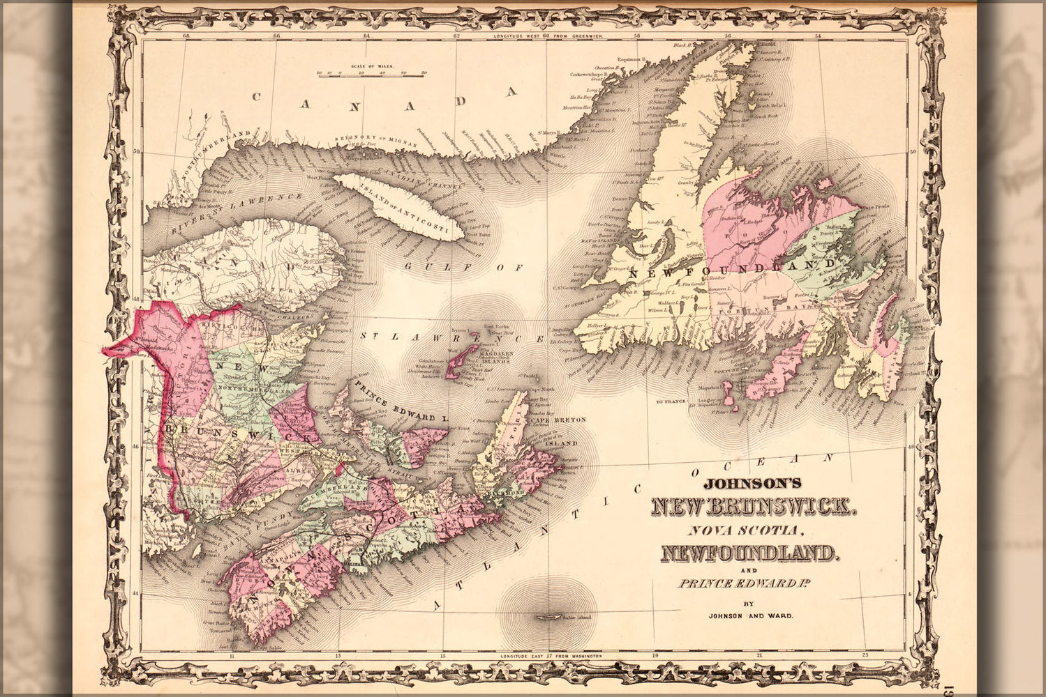 Poster, Many Sizes Available; Map New Brunswick Nova Scotia Newfoundland 1862