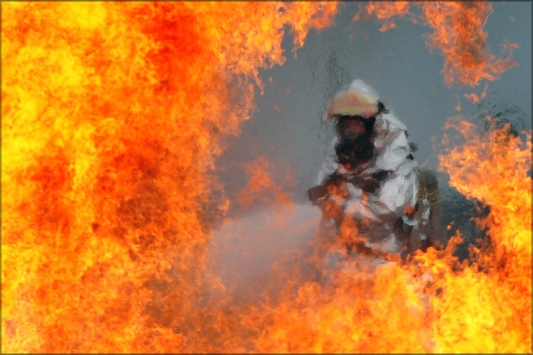 Poster, Many Sizes Available; U.S. Air Force Firefighter Simulated C-130 Hercules Plane Crash