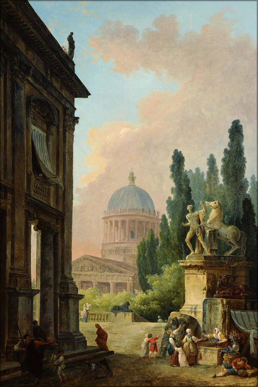 Poster, Many Sizes Available; Hubert Robert Imaginary View Of Rome With The Horse Tamer Of The Monte Cavallo And A Church