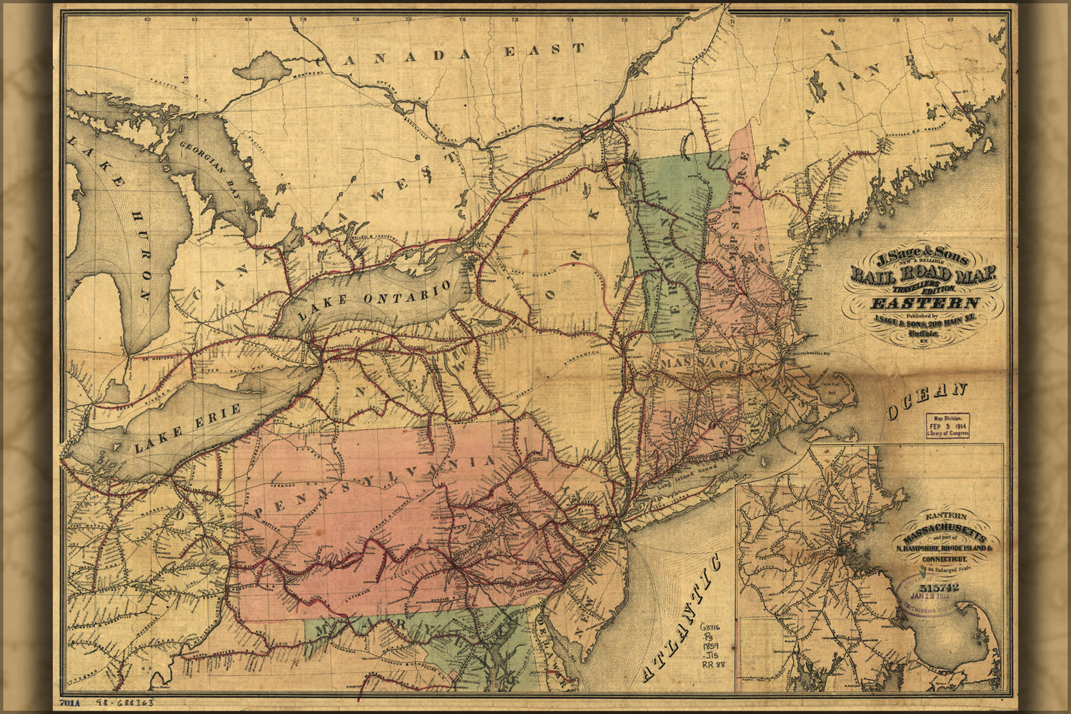 Poster, Many Sizes Available; Railroad Map New York Pennsylvania Vermont  1859