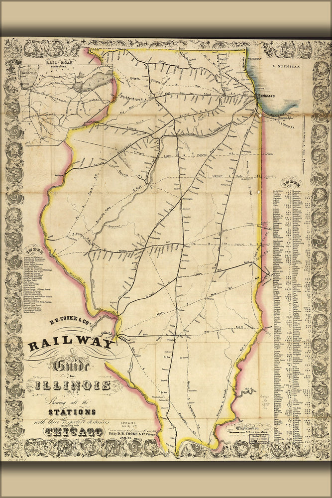 Poster, Many Sizes Available; Railroad Map Of Illinois 1855