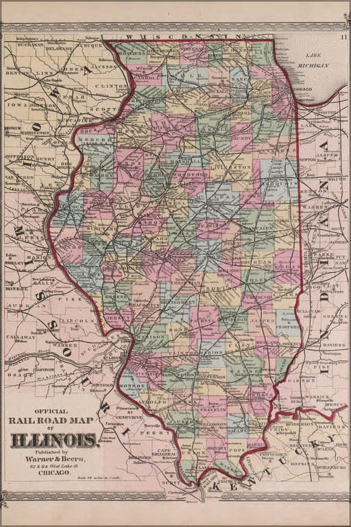 Poster, Many Sizes Available; Railroad Map Of Illinois 1873