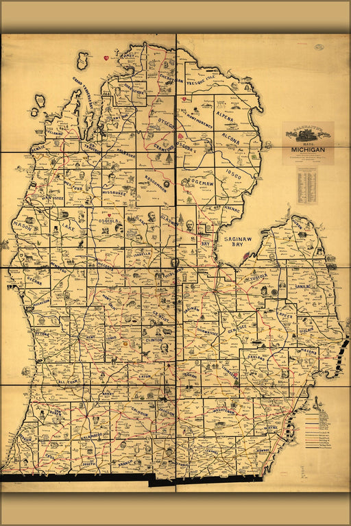 Poster, Many Sizes Available; Railroad Map Of Michigan Circa 1897 By Galbraith