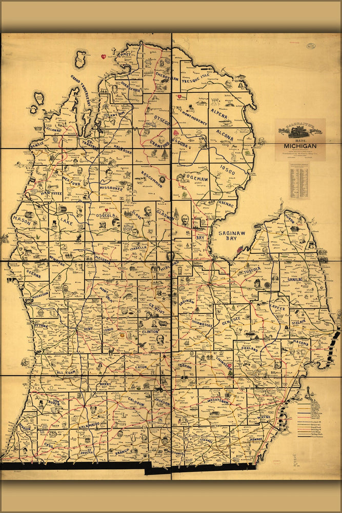 Poster, Many Sizes Available; Railroad Map Of Michigan Circa 1897 By Galbraith