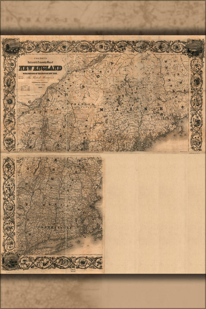 Poster, Many Sizes Available; Railroad Map Of New Hampshire Vermont Maine 1852