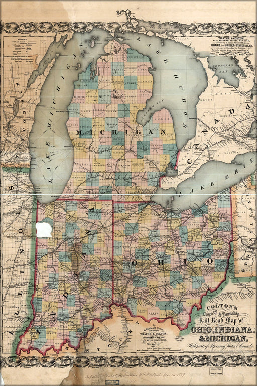 Poster, Many Sizes Available; Railroad Map Of Ohio, Indiana, & Michigan 1859