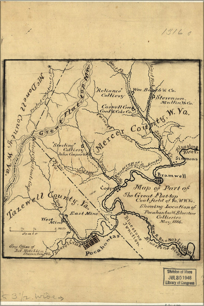 Poster, Many Sizes Available; Map Of Flattop Coal Field Virginia & West Va 1886