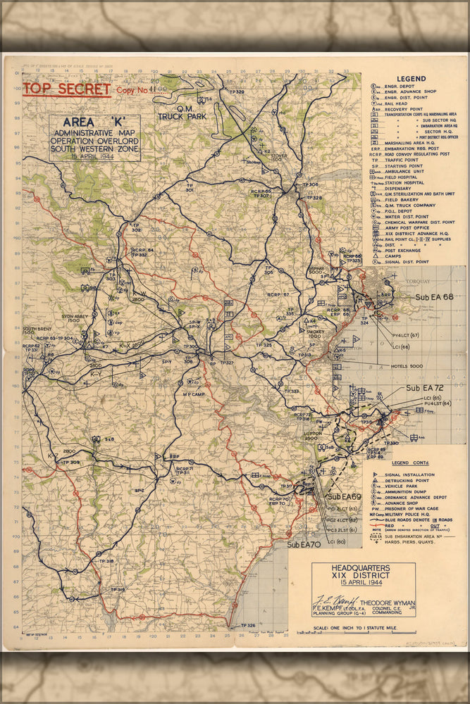 Poster, Many Sizes Available; Area &#39;K&#39;  Administrative Map Devon, England Operation Overlord