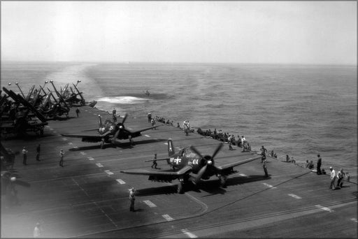 Poster, Many Sizes Available; Uss Boxer (Cv-21) With Two Vought F4U-4 Corsair Fighters 1951