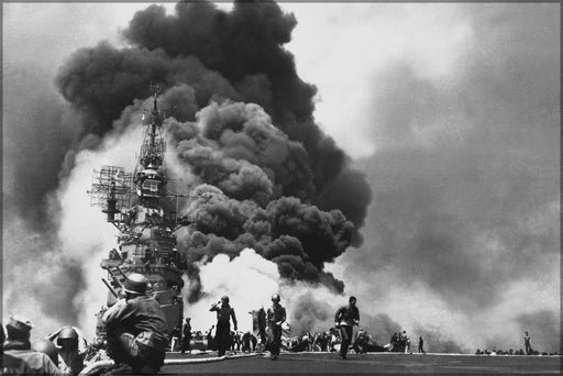 Poster, Many Sizes Available; Uss Bunker Hill Hit By Two Kamikazes Battle Of Okinawa