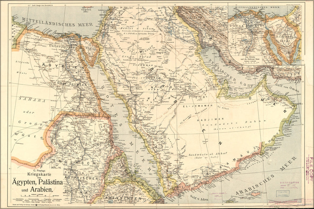 Poster, Many Sizes Available; War Map Of Egypt, Palestine & Arabia In German