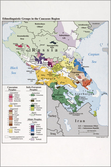 Poster, Many Sizes Available; Cia Map Ethnolinguistic Groups In Caucasus 1992