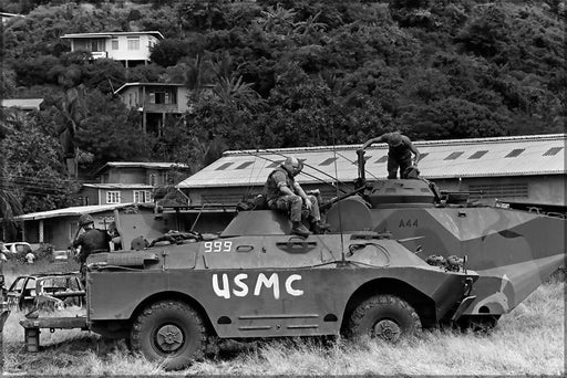 Poster, Many Sizes Available; Us Marines Sit Aboard A Captured Soviet-Made Brdm-2 Amphibious Armored Scout Car, And An Aav-7A1 Operation Urg