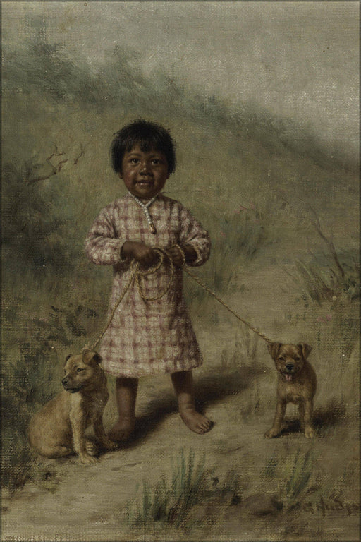 Poster, Many Sizes Available; Grace Carpenter Hudson Greenie With Two Yellow Puppies, 1896