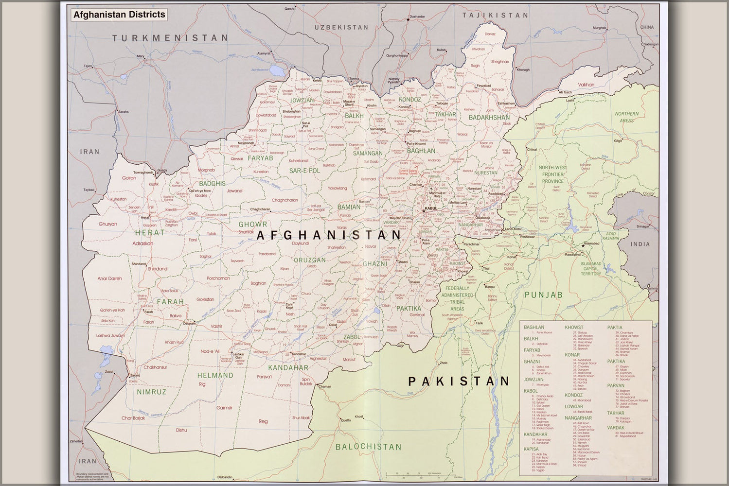 Poster, Many Sizes Available; Cia Map Of Afghanistan Districts 2003