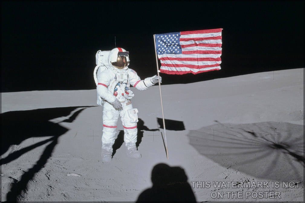 Poster, Many Sizes Available; Astronaut Raises The United States Flag On The Surface Of The Moon During The Apollo 14 Mission