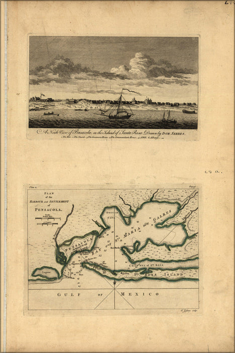 Poster, Many Sizes Available; View & Map Of Pensacola Florida 1768