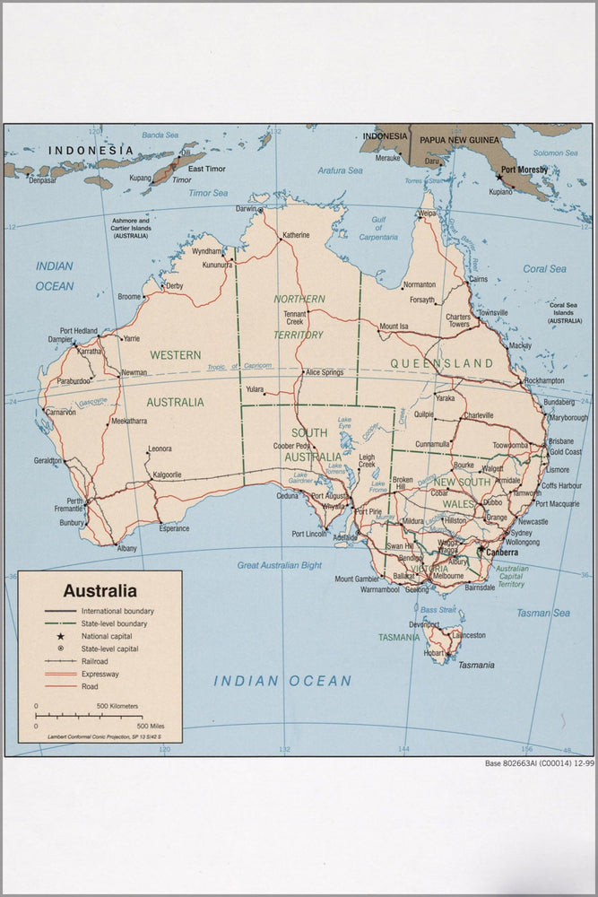 Poster, Many Sizes Available; Cia Map Of Australia 1999