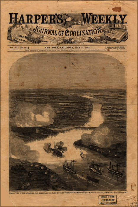 Poster, Many Sizes Available; Attack On Fort Darling, James River With Uss Monitor 1862