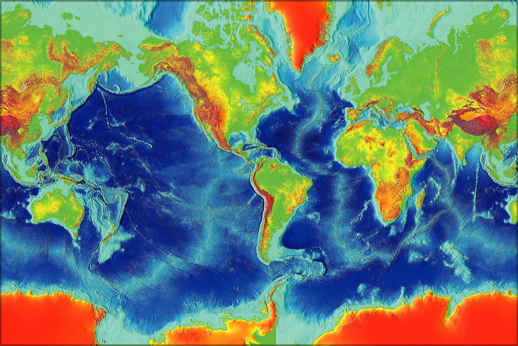 Poster, Many Sizes Available; Earth Surface Ngdc 2000 World Map