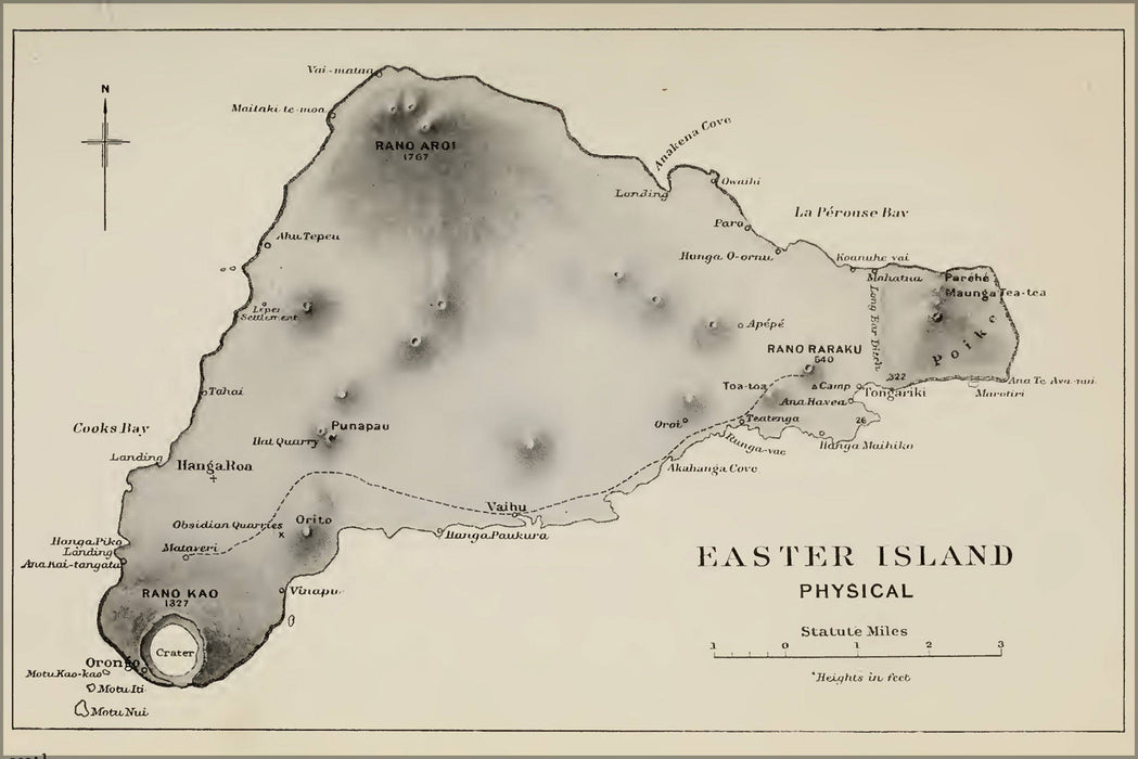 Poster, Many Sizes Available; Easter Island Physical Map 1920