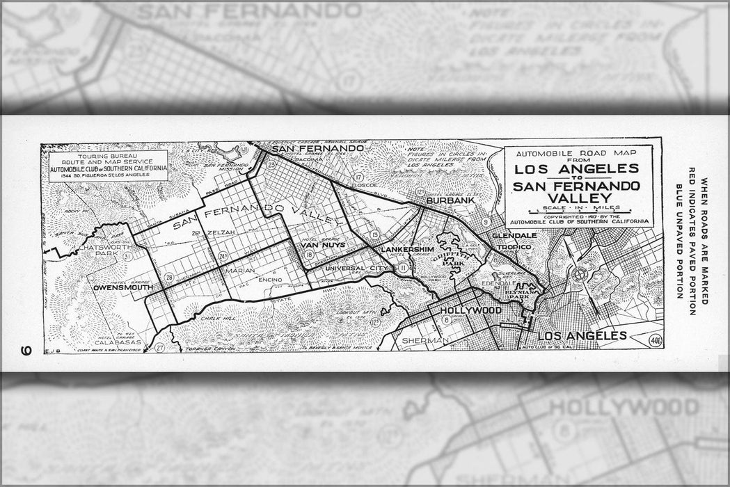 Poster, Many Sizes Available; Automobile Road Map From Los Angeles To San Fernando Valley, 1917 (Aaa-Sm-000310)