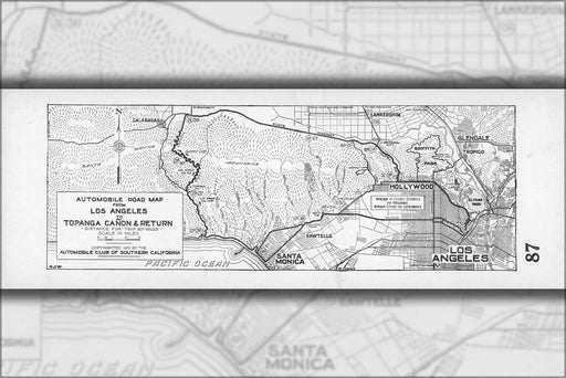 Poster, Many Sizes Available; Automobile Road Map From Los Angeles To Topanga Canon And Return, 1915 (Aaa-Sm-004587)