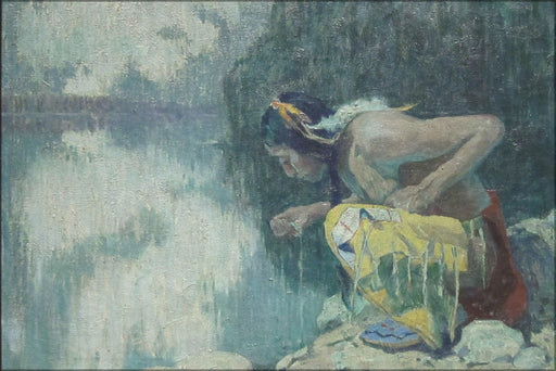 Poster, Many Sizes Available; 'Indian Drinking From A Lake' By Eanger Irving Couse, Cincinnati Art Museum