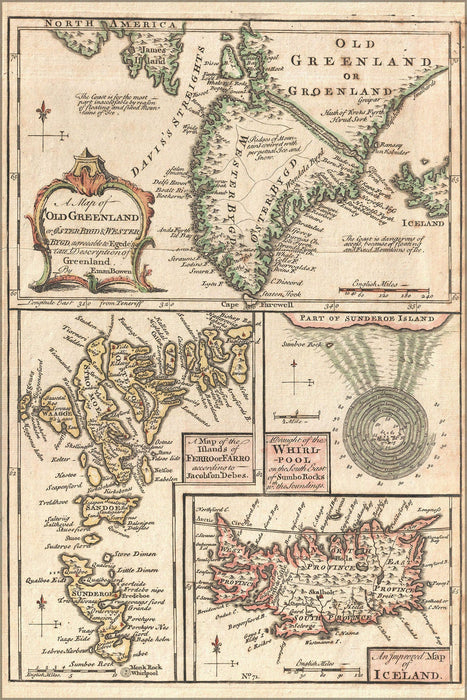 Poster, Many Sizes Available; 1747 Bowen Map Of The North Atlantic Islands, Greenland, Iceland, Faroe Islands (Maelstrom)