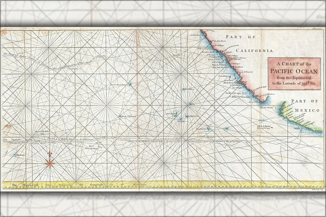 Poster, Many Sizes Available; 1748 Anson Map Of Baja California And The Pacific With Trade Routes From Acapulco To Manila - Copy