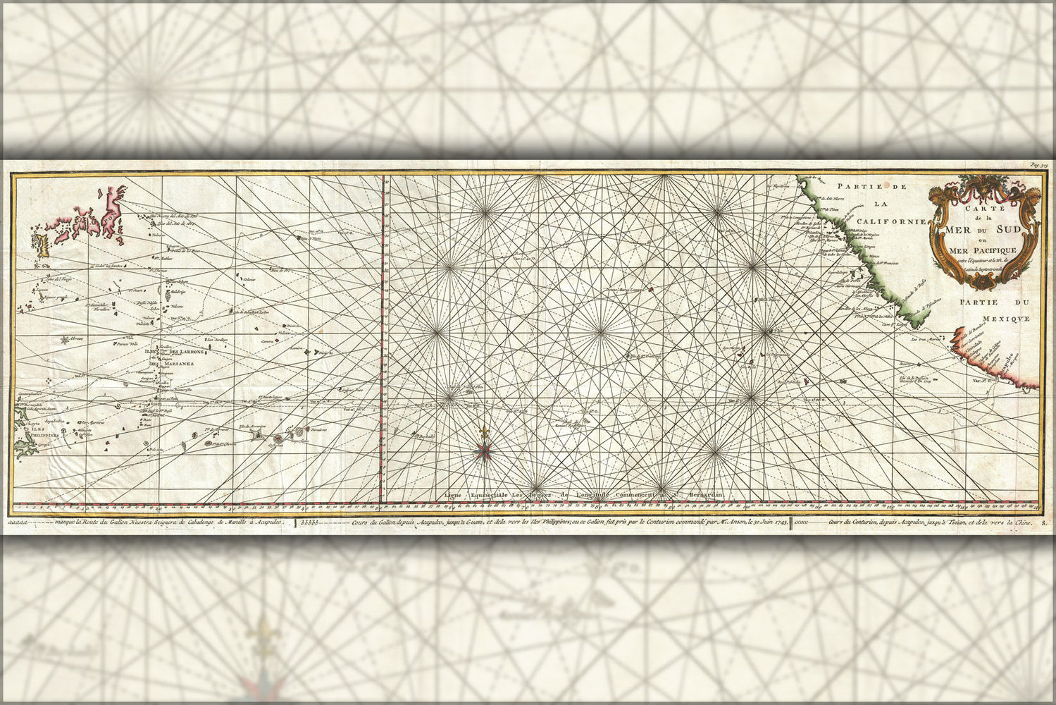 Poster, Many Sizes Available; 1751 Anson Map Of Baja California And The Pacific, Trade Routes From Acapulco To Manila