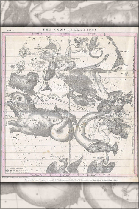 Poster, Many Sizes Available; 1856 Burritt - Huntington Map Of The Constellations Or Stars In October, November And December