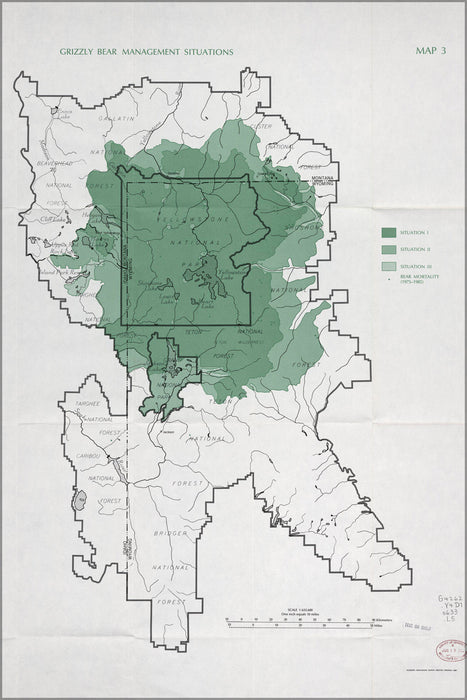 Poster, Many Sizes Available; Grizzly Bear Map Yellowstone National Park 1987