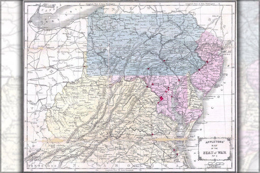 Poster, Many Sizes Available; 1861 Appleton&#39;S Map Of The Seat Of The Civil War ( Pennsylvania, Virginia, Maryland, North Carolina