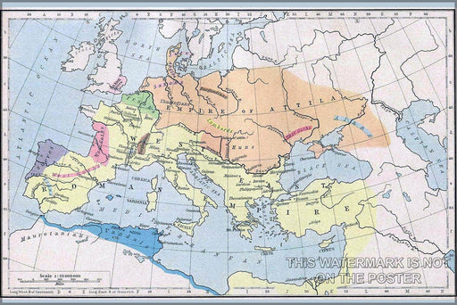 Poster, Many Sizes Available; Empire Of Attila And The Roman Empire Around 450 Ad