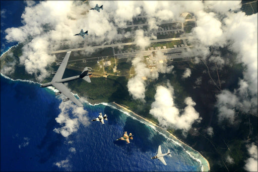 Poster, Many Sizes Available; B-52 Stratofortress Over Guam Leads F-2 Ea-6B Prowler