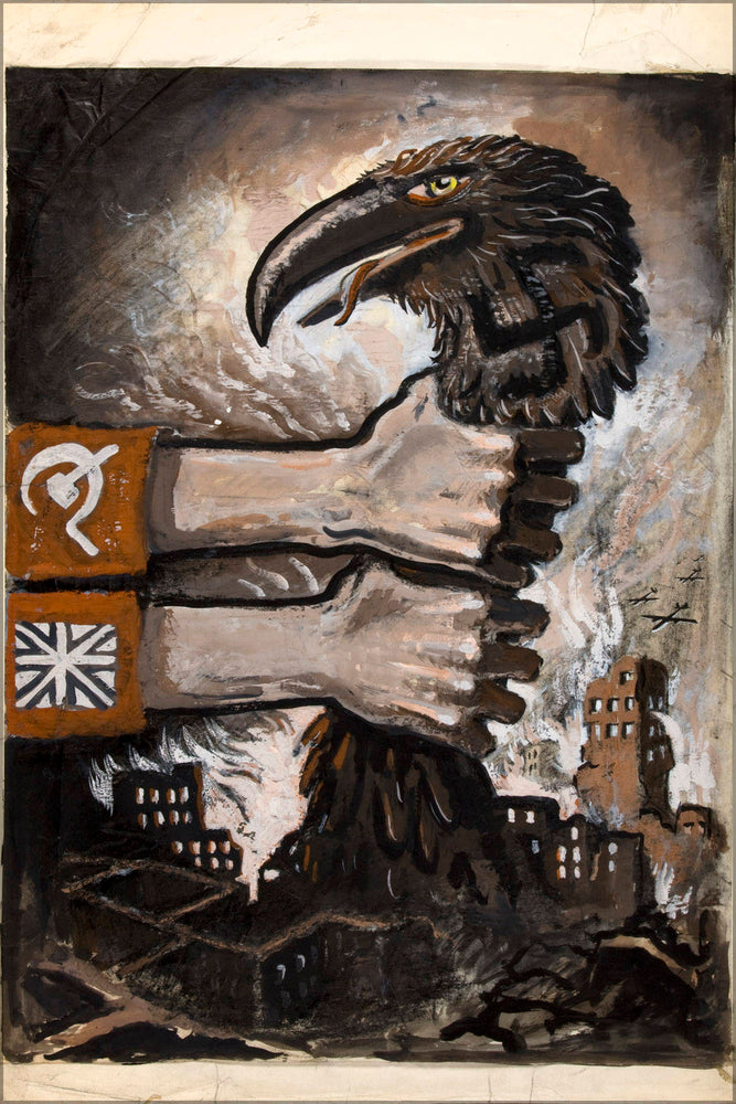 Poster, Many Sizes Available; Inf3 299 Unity Of Strength Hands Grasping Neck Of Predatory Bird Arising From The Ruins Of Bombed Town